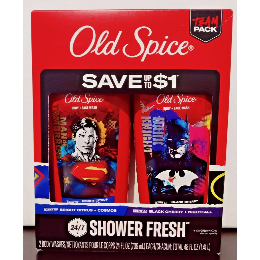 Old Spice Body Wash Superman Man of Tomorrow Batman Dark Knight 48oz Bottles NEW